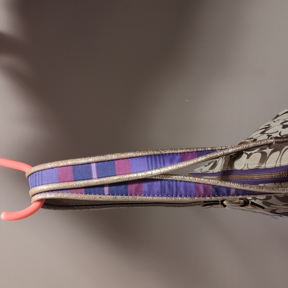 Coach Beige/Plum Canvas Poppy Tartan Glam Tote - Picture 9 of 11